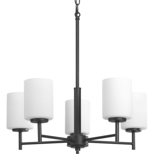 Replay Collection Five-Light Textured Black Etched White Glass Modern Chandelier Light (P4319-31)