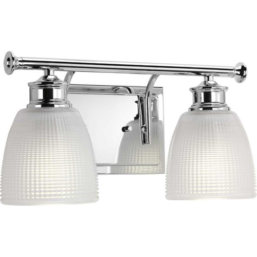 Lucky Collection Two-Light Polished Chrome Frosted Prismatic Glass Coastal Bath Vanity Light (P2116-15)