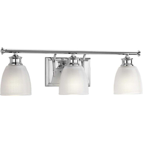 Lucky Collection Three-Light Polished Chrome Frosted Prismatic Glass Coastal Bath Vanity Light (P2117-15)