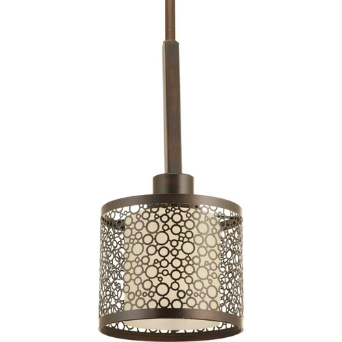 Mingle Collection One-Light Antique Bronze Natural Parchment Glass Global Mini-Pendant Light (P5038-20)