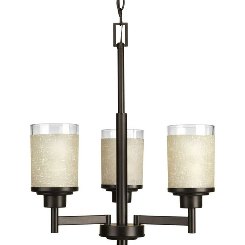 Alexa Collection Three-Light Antique Bronze Etched Umber Linen With Clear Edge Glass Modern Chandelier Light (P4458-20)