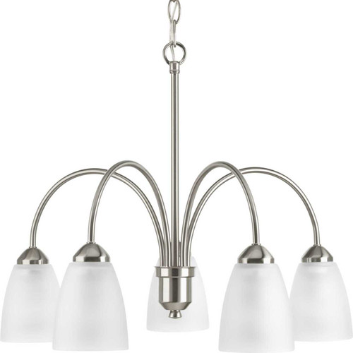 Gather Collection Five-Light Brushed Nickel Etched Glass Traditional Chandelier Light (P4735-09)