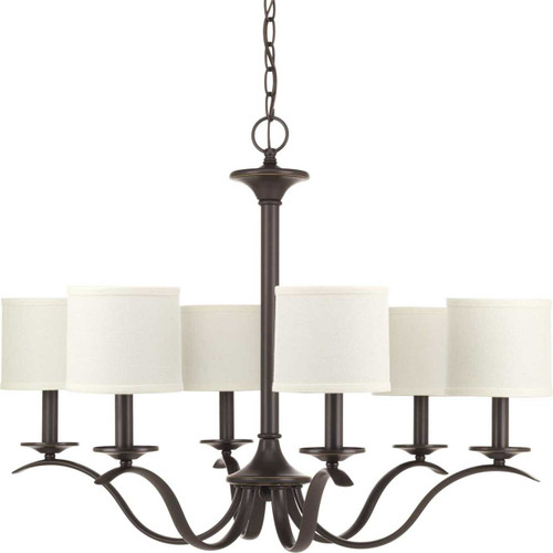 Inspire Collection Six-Light Antique Bronze White Linen Shade Traditional Chandelier Light (P4739-20)