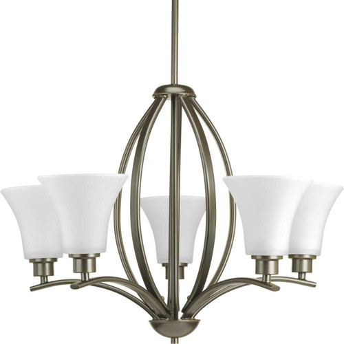 Joy Collection Five-Light Antique Bronze Etched White Glass Traditional Chandelier Light (P4490-20W)