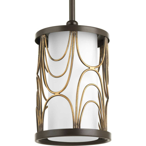 Cirrine Collection One-Light Antique Bronze Etched White Glass Global Mini-Pendant Light (P5082-20)
