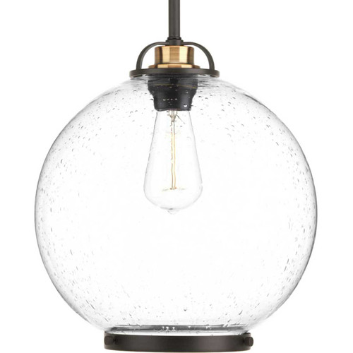 Chronicle Collection One-Light Antique Bronze Clear Seeded Opal Etched Glass Coastal Pendant Light (P5311-20)