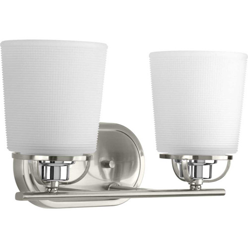 West Village Collection Two-Light Brushed Nickel Etched Double Prismatic Glass Farmhouse Bath Vanity Light (P300005-009)