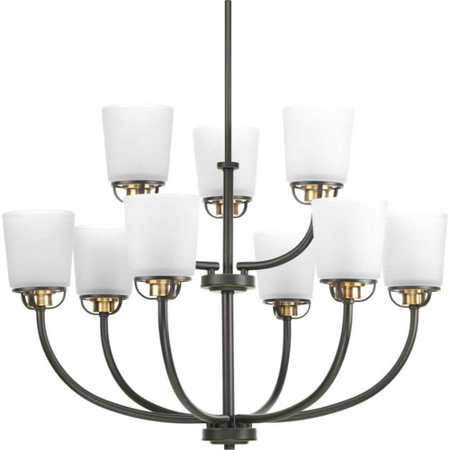 West Village Collection Nine-Light Antique Bronze Etched Double Prismatic Glass Farmhouse Chandelier Light (P400010-020)