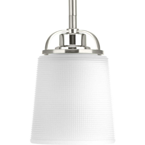West Village Collection One-Light Brushed Nickel Etched Double Prismatic Glass Farmhouse Pendant Light (P500006-009)