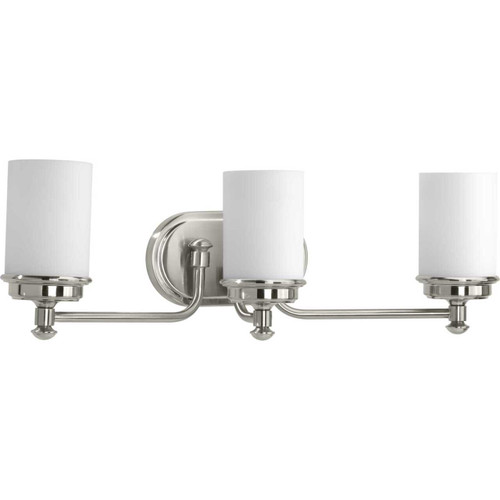 Glide Collection Three-Light Brushed Nickel Etched Opal Glass Coastal Bath Vanity Light (P300014-009)