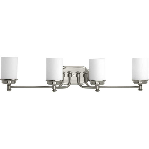 Glide Collection Four-Light Brushed Nickel Etched Opal Glass Coastal Bath Vanity Light (P300015-009)