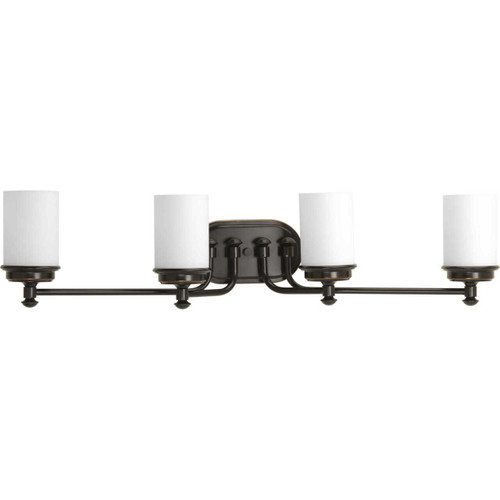 Glide Collection Four-Light Rubbed Bronze Etched Opal Glass Coastal Bath Vanity Light (P300015-139)