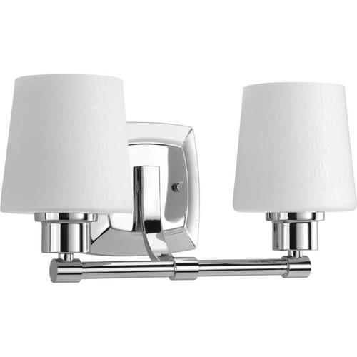 Glance Collection Two-Light Polished Chrome Etched White Linen Glass Farmhouse Bath Vanity Light (P300017-015)