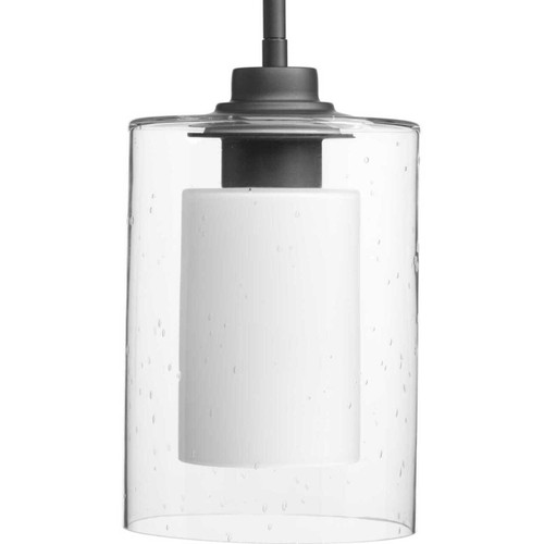 Double Glass One-Light Graphite Etched White Inside/Seeded Glass Outside Glass Farmhouse Pendant Light (P500018-143)