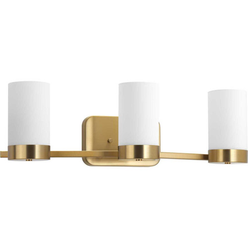 Elevate Collection Three-Light Brushed Bronze Etched White Glass Mid-Century Modern Bath Vanity Light (P300022-109)