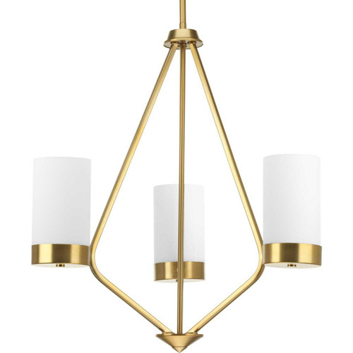 Elevate Collection Three-Light Brushed Bronze Etched White Glass Mid-Century Modern Chandelier Light (P400021-109)