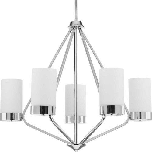Elevate Collection Five-Light Polished Chrome Etched White Glass Mid-Century Modern Chandelier Light (P400022-015)