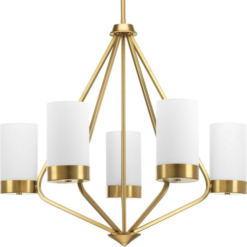 Elevate Collection Five-Light Brushed Bronze Etched White Glass Mid-Century Modern Chandelier Light (P400022-109)