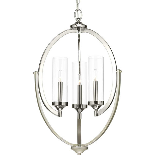 Evoke Collection Three-Light Polished Nickel Clear Glass Luxe Chandelier Light (P400024-104)