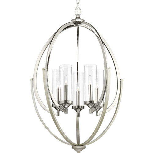 Evoke Collection Five-Light Polished Nickel Clear Glass Luxe Chandelier Light (P400025-104)