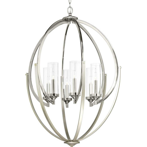 Evoke Collection Six-Light Polished Nickel Clear Glass Luxe Chandelier Light (P400026-104)