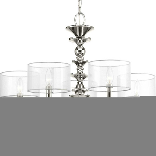Marche Collection Five-Light Polished Nickel Grey Mylar Shade Luxe Chandelier Light (P400049-104)