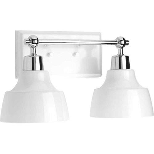 Bramlett Collection Two-Light Polished Chrome White Metal Shade Coastal Bath Vanity Light (P300040-015)