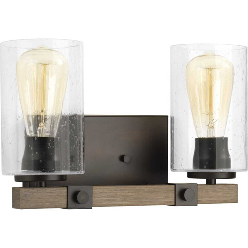 Barnes Mill Collection Two-Light Antique Bronze Clear Seeded Glass Farmhouse Bath Vanity Light (P300067-020)