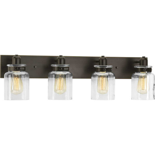 Calhoun Collection Four-Light Antique Bronze Clear Glass Farmhouse Bath Vanity Light (P300048-020)