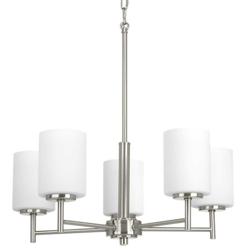 Replay Collection Five-Light Brushed Nickel Etched Glass Modern Chandelier Light (P4319-09)