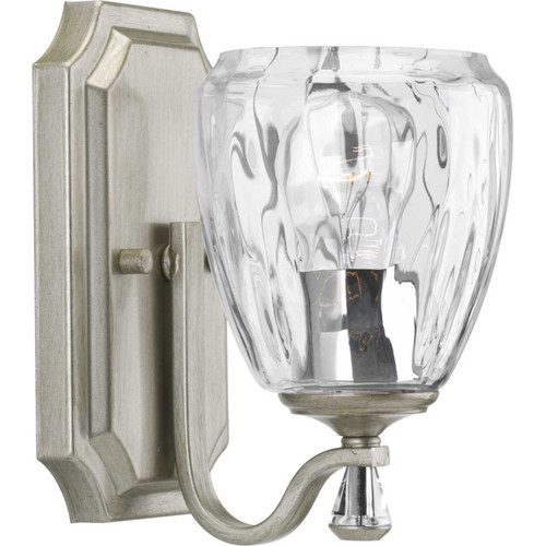 Anjoux Collection One-Light Silver Ridge Clear Water Glass Luxe Bath Vanity Light (P300116-134)