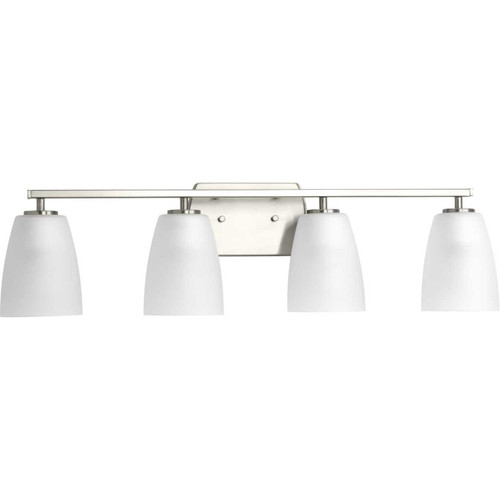 Leap Collection Four-Light Brushed Nickel Etched Glass Modern Bath Vanity Light (P300134-009)