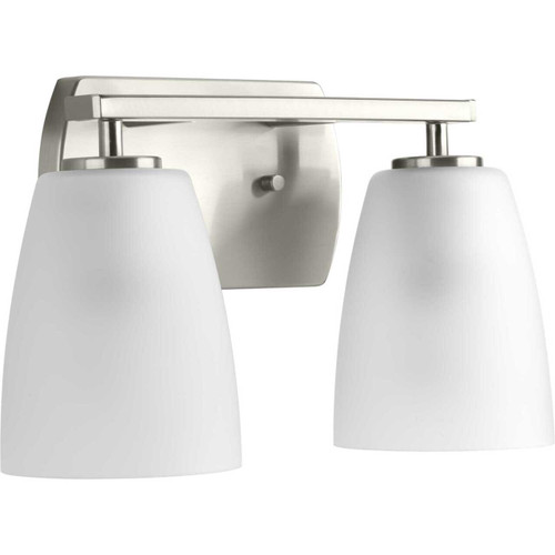 Leap Collection Two-Light Brushed Nickel Etched Glass Modern Bath Vanity Light (P300132-009)