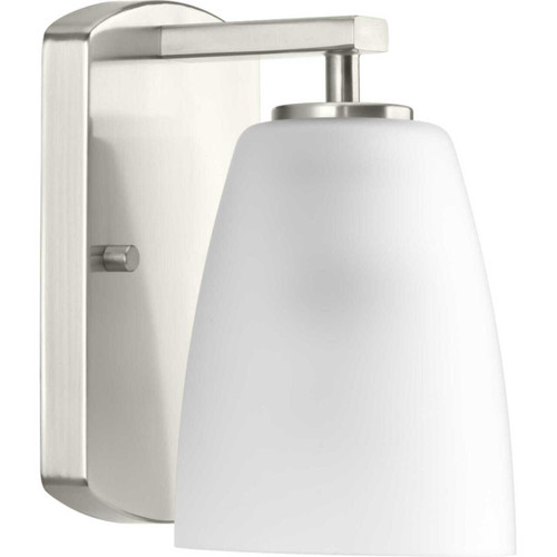 Leap Collection One-Light Brushed Nickel Etched Glass Modern Bath Vanity Light (P300131-009)