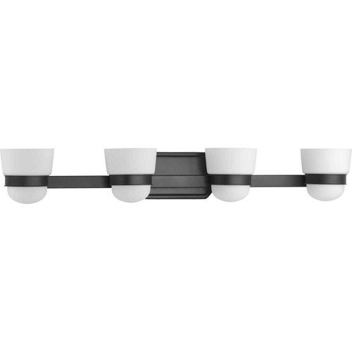 Index Collection Four-Light Matte Black Etched Opal Glass Modern Bath Vanity Light (P300079-031)