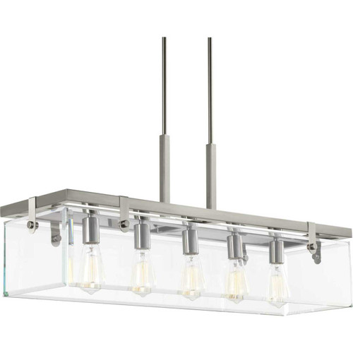 Glayse Collection Five-Light Brushed Nickel Clear Glass Luxe Linear Chandelier Light (P400116-009)