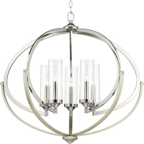Evoke Collection Five-Light Polished Nickel Clear Glass Luxe Chandelier Light (P400117-104)