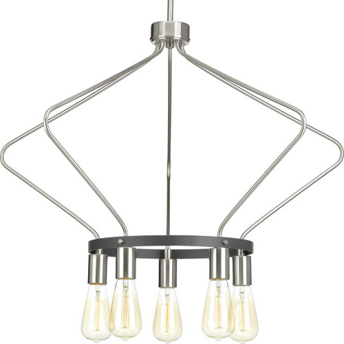 Hangar Collection Five-Light Brushed Nickel Farmhouse Chandelier Light (P400105-009)