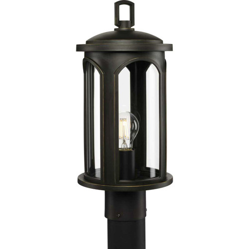 Gables Collection One-Light Antique Bronze and Clear Glass Transitional Style Outdoor Post Lantern with DURASHIELD (P540033-020)