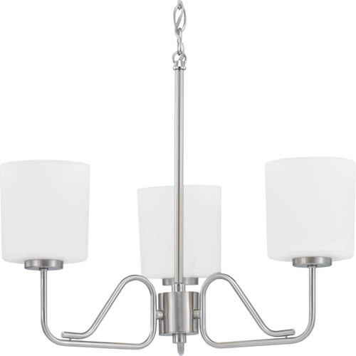 Tobin Collection Three-Light Brushed Nickel Etched White Glass Modern Chandelier Light (P400181-009)