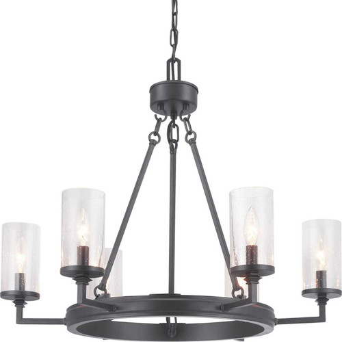 Gresham Collection Six-Light Graphite Clear Seeded Glass Farmhouse Chandelier Light (P400164-143)