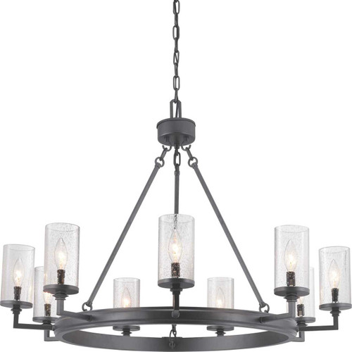 Gresham Collection Nine-Light Graphite Clear Seeded Glass Farmhouse Chandelier Light (P400165-143)