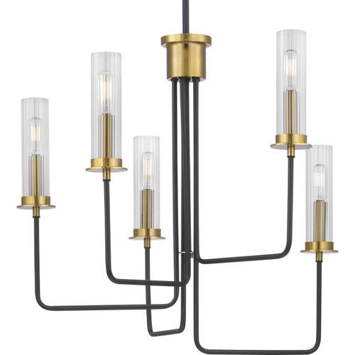 Rainey Collection Five-Light Graphite Clear Fluted Ribbed Glass Modern Chandelier Light (P400167-143)