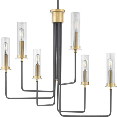 Rainey Collection Six-Light Graphite Clear Fluted Ribbed Glass Modern Chandelier Light (P400168-143)