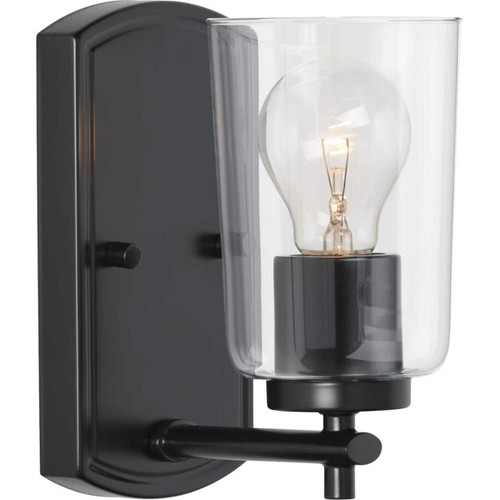 Adley Collection One-Light Matte Black Clear Glass New Traditional Bath Vanity Light (P300154-031)