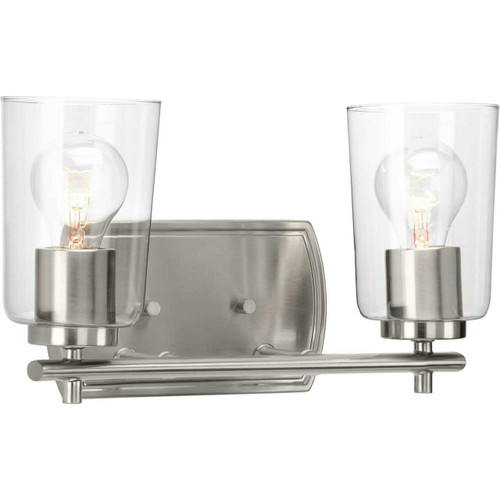 Adley Collection Two-Light Brushed Nickel Clear Glass New Traditional Bath Vanity Light (P300155-009)