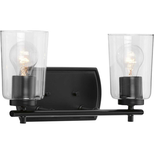 Adley Collection Two-Light Matte Black Clear Glass New Traditional Bath Vanity Light (P300155-031)