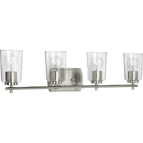 Adley Collection Four-Light Brushed Nickel Clear Glass New Traditional Bath Vanity Light (P300157-009)