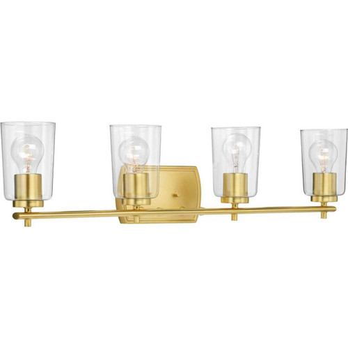 Adley Collection Four-Light Satin Brass Clear Glass New Traditional Bath Vanity Light (P300157-012)