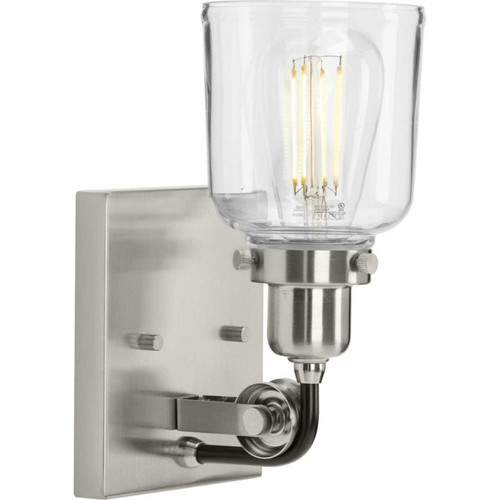 Rushton Collection One-Light Brushed Nickel Clear Glass Farmhouse Bath Vanity Light (P300226-009)